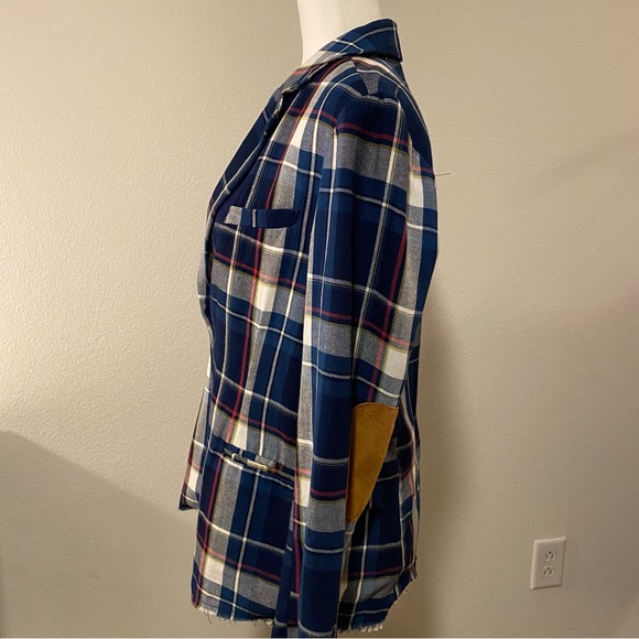 Current Air Anthropologie Blue Plaid Elbow Patch Blazer - Picture 4 of 12